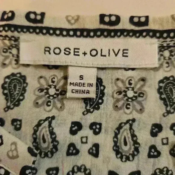 Rose & Olive Womens Balloon Sleeve Boho Peasant Tunic Top Cream Black Size Small - Picture 9 of 11